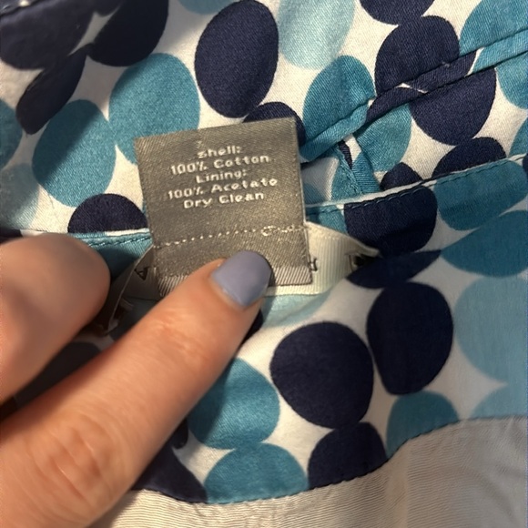 Ann Taylor EUC Knee Length Navy, Teal, and White Polka Dot A-Line Skirt - Picture 5 of 5